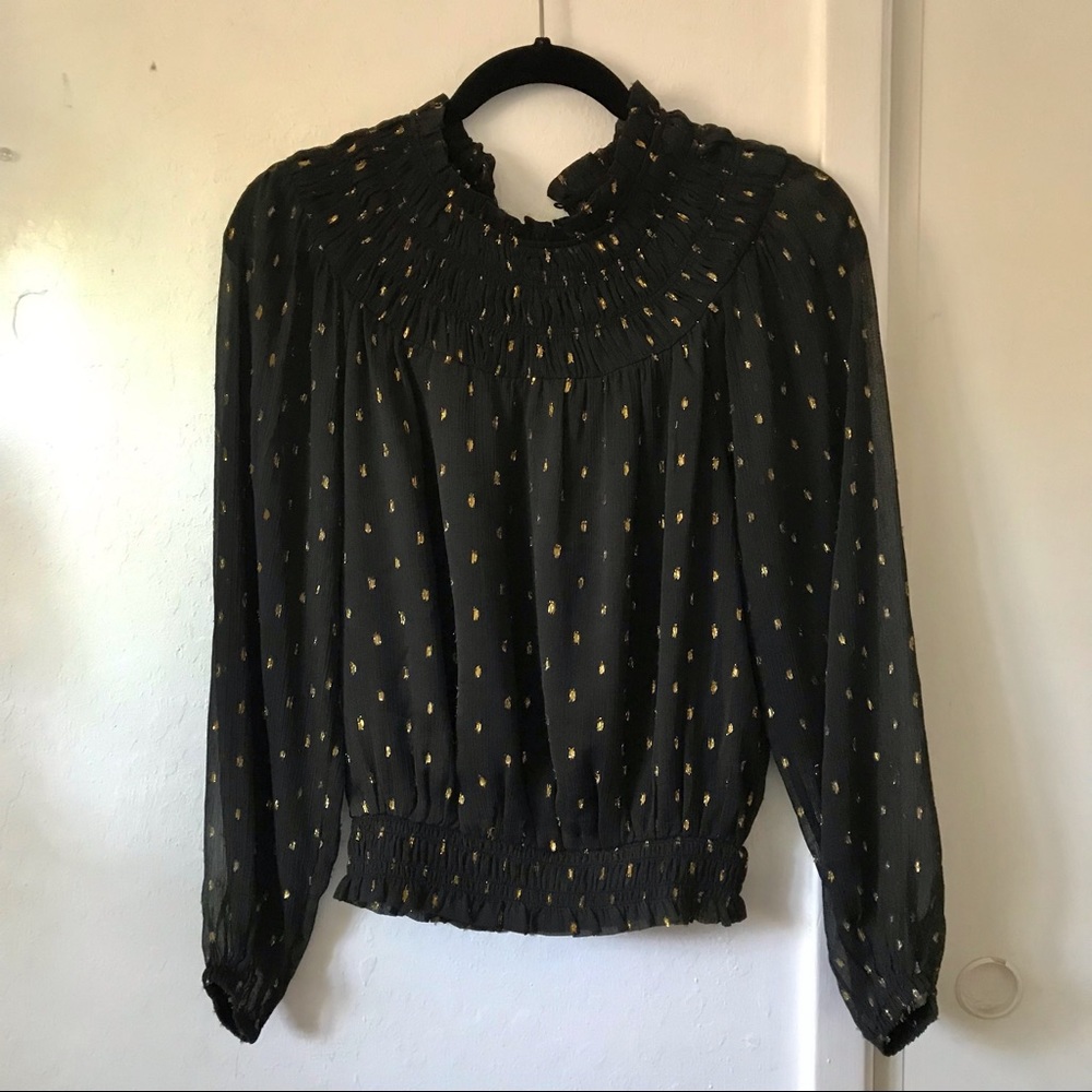 Ann Taylor Gold Flecked Black Blouse